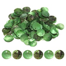 100Pcs 15mm Flat Round Shell Coin Beads, Shell Charm Beads with Hole, Green