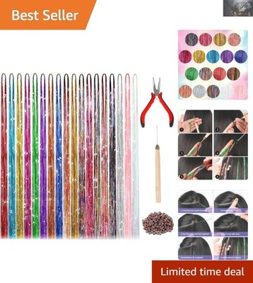 Glamorous 47'' Tinsel Hair Extensions Kit - 18 Sparkling Colors & Tools Included