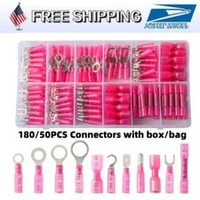 180/50pcs Red Heat Shrink Wire Connectors Assortment CrimpTerminal Marine Case