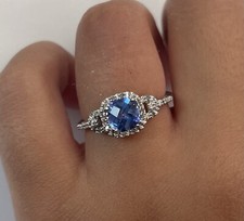 14k Solid White Gold Blue Topaz And Diamond Ring Size 6.25
