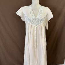 Vtg 80's Lindsey Blake Cotton Blend Pink Puff Sleeve Lace Victorian Nightgown L
