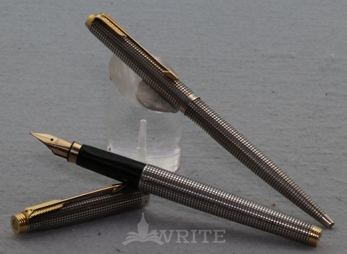 PARURE PARKER 75 CISELE STERLING SILVER FOUNTAIN PEN/BALL POINT PEN NIB F - Picture 7 of 9