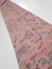 1S09z70 Japanese Kimono Crepe Silk FABRIC Flowers Rosy brown 86.6x7.3