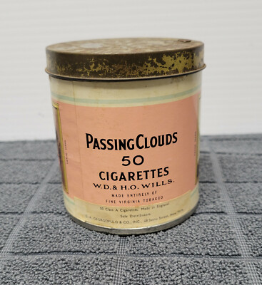 oval passing clouds cigarettes VINTAGE PASSING CLOUDS CIGARETTES ROUND TIN VIRGINIA TOBACCO MADE IN  ENGLAND