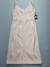 GUESS Women Dress 10 Pink High Waist Sleeveless Midi Striped Polyester