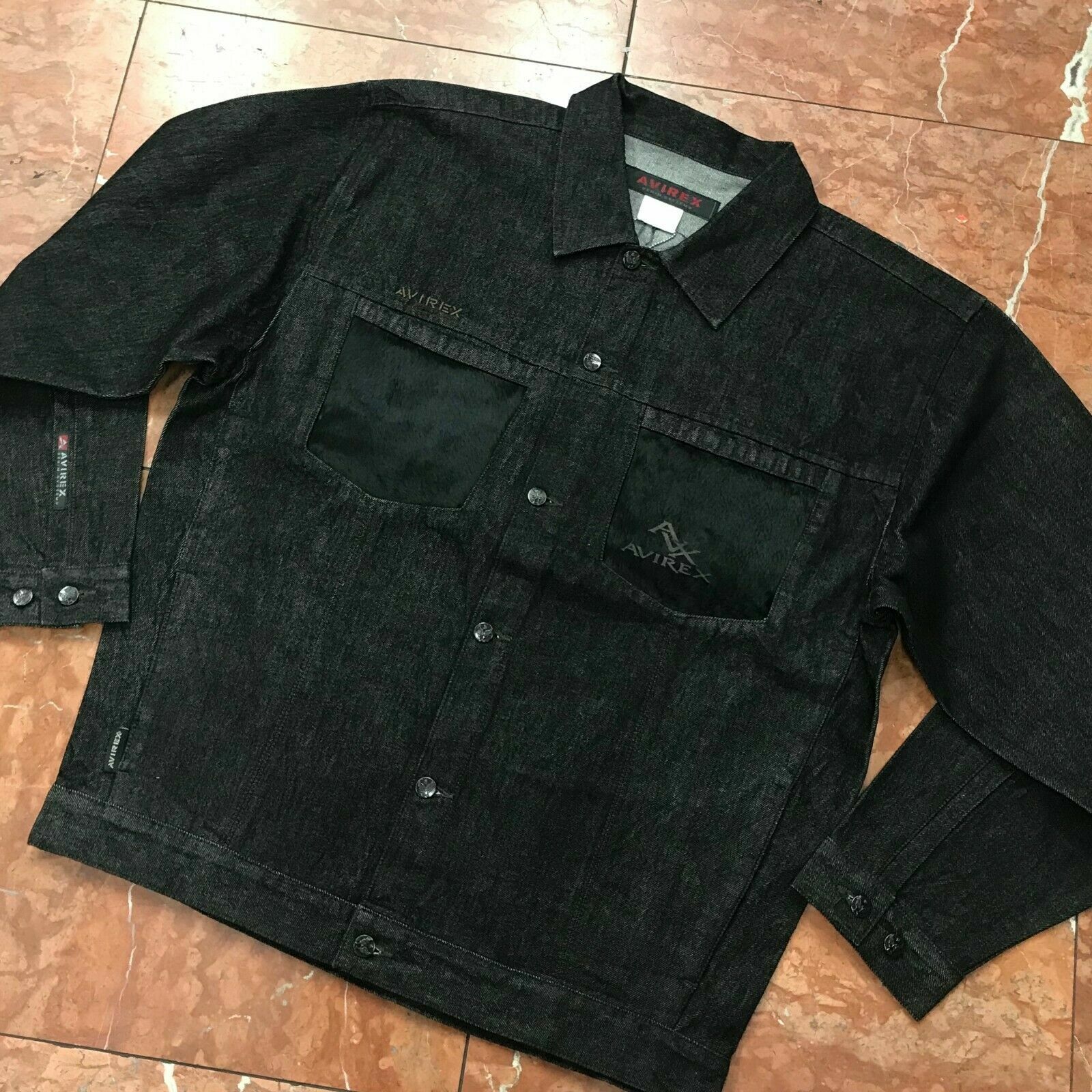 Giacca Denim Uomo Avirex Nero Con Capelli Pony Casual