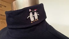 New Women Christmas Turtleneck Top~Embroidered Penguins On Collar