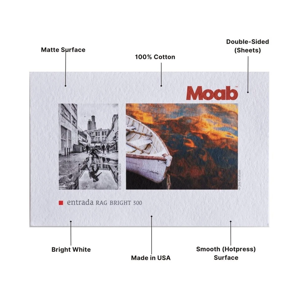 Moab Entrada Rag Bright 300, 100% Cotton Fine Art Archival Inkjet Paper, 2-Si... - Image 3 of 4