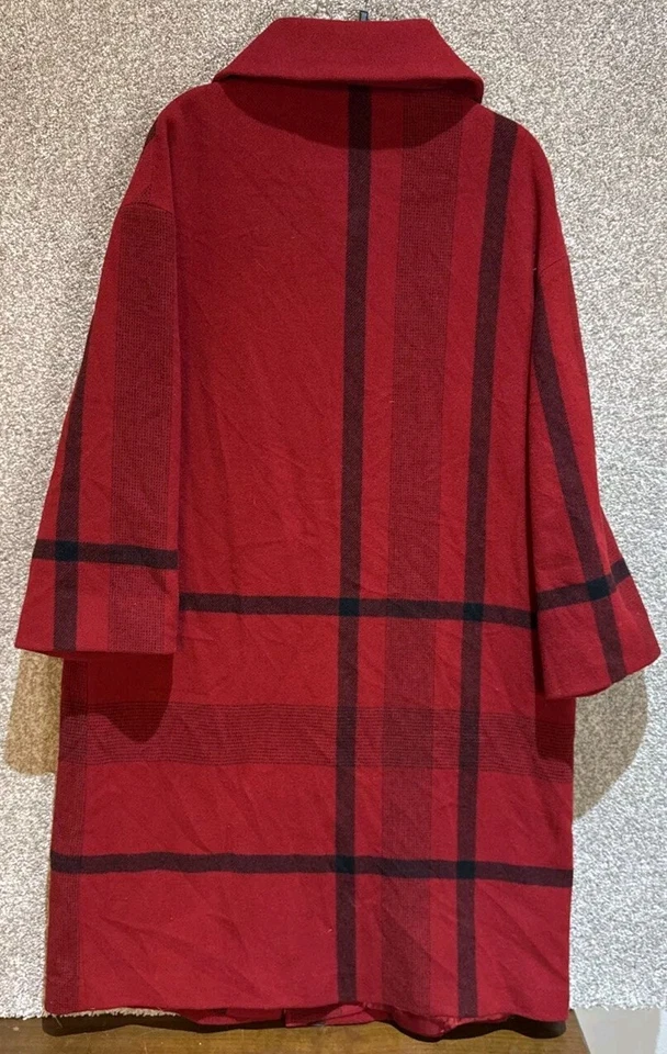 Pendleton Womens Red Check Wool Long Button Up Trench Coat Jacket Pockets Sz 12 - Image 4 of 4