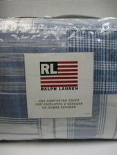 Ralph Lauren GRACIE Chambray Blue White Patchwork Duvet Cover - Full/Queen