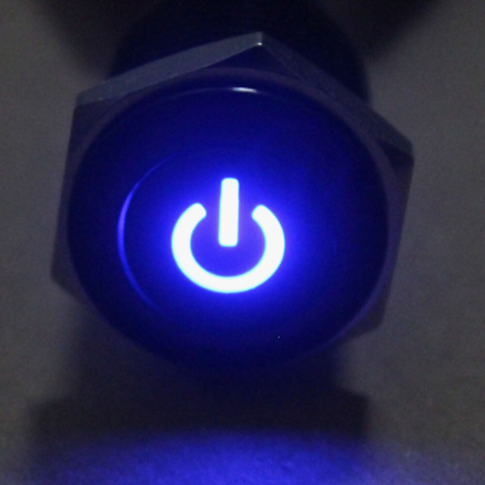16mm 12V 3A Black Metal Push Button Switch Blue Led ON-OFF Switch Plug ...