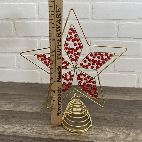 Topper albero di Natale vintage filo oro perline rosse avvolto a forma di stella - Foto 3 di 11