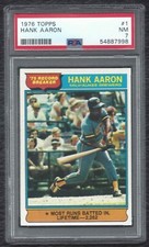 1976 Topps Hank Aaron '75 Record Breaker Card #1 Milwaukee Brewers HOF PSA 7 NM