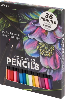 AVEC 36 Premium Buntstifte davon 8 Neonfarben ideal für schwarzes & weißes Papier NEU