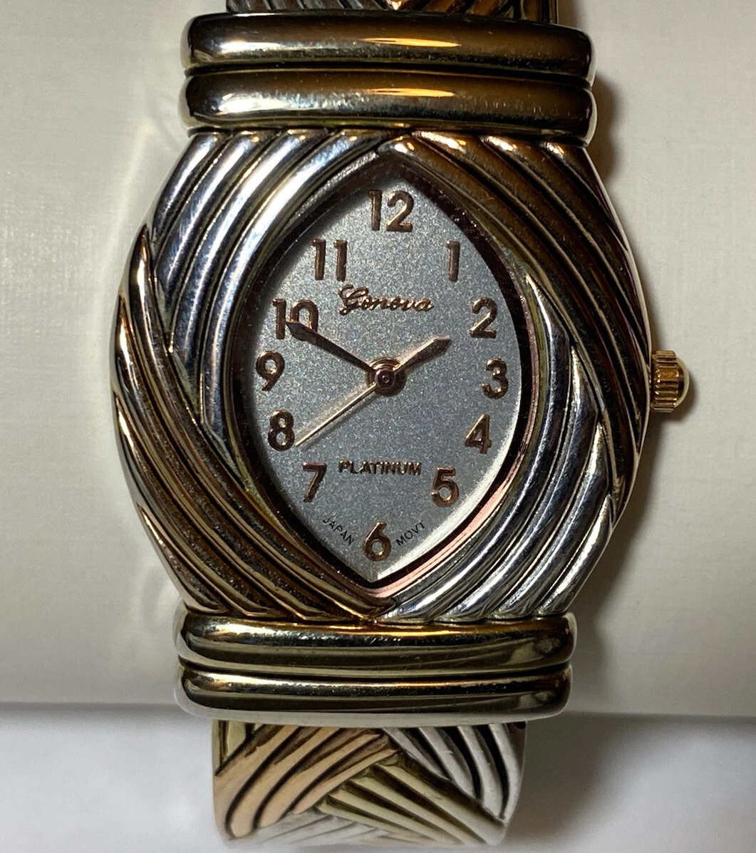 Vintage Geneva Platinum Watch 7156 Japan Movt Bracelet Metal Clamp Beauty