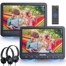 2 x 10.5" HD Dual Screen Car Headrest DVD Player TV Region Free 5-hour Battery