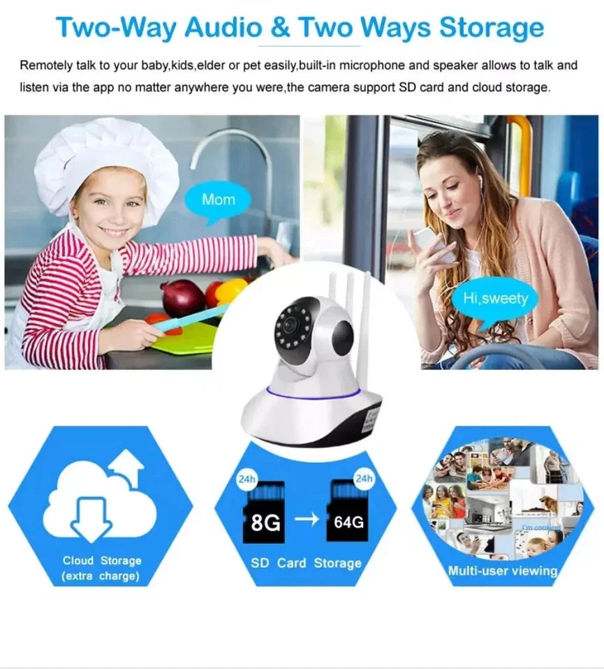 Telecamera IP WiFi 1080 HD Visione Notturna Audio Bidirezionale Controllo da APP - Immagine 3 di 4