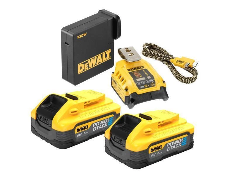 DEWALT USB C POWERSTACK Starter Kit 18V 2 x 5.0Ah Li ion