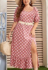 Plus Size Polka Dot Slit Dress, Pink