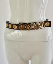 MOSCHINO SS16 Super Mario Coin Ceinture Cuir Marron Gold Studs Lettres 91cm I...