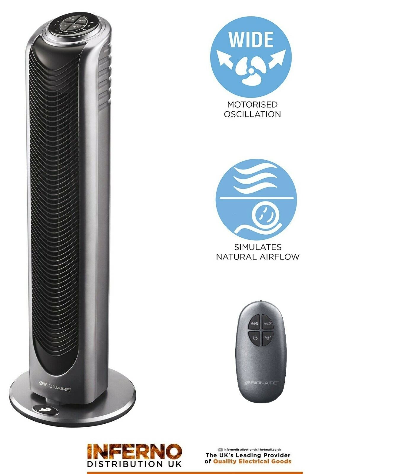 Bionaire Tower Fan Static Oscillating With 3 Speeds 8 Hour Timer Remote Control 691043492640 Ebay