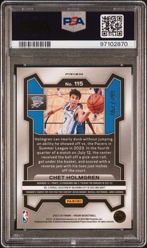 2023 Panini Prizm #115 Chet Holmgren Red Sismic /299 PSA 10 GEM OKC Thunder - Foto 2 di 2