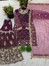 Twill Net Embroidered Palazzo Suit with Sequin Work  Lace Dupatta for Women