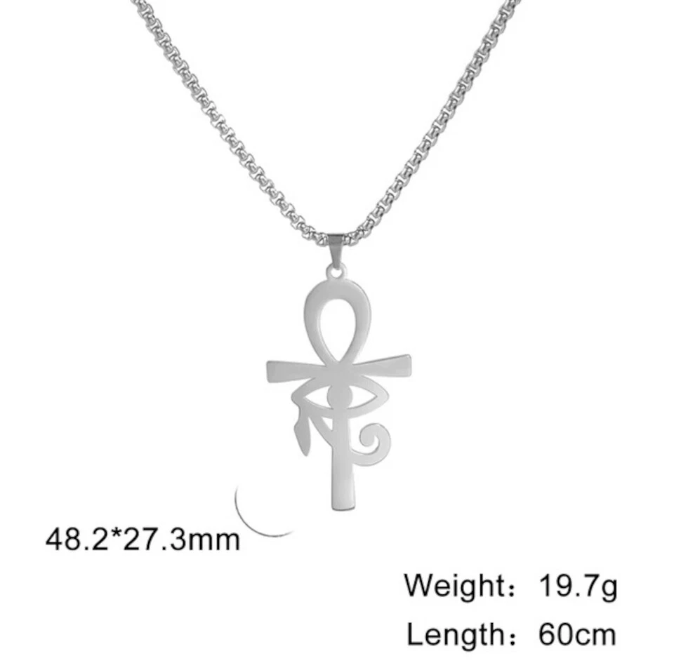 Collana catena acciaio inox ciondolo occhio di Horus croce egiziana donna uomo - Immagine 2 di 4