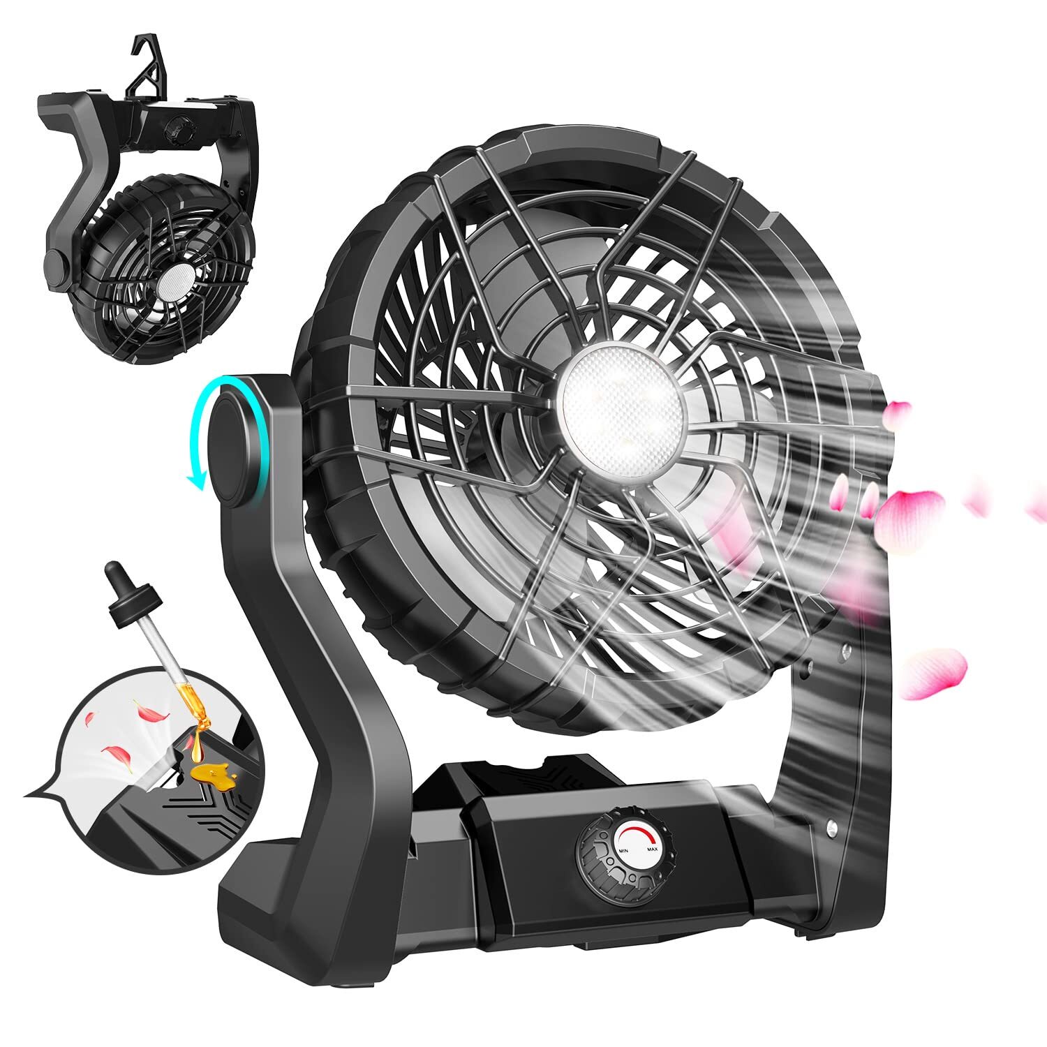 Drchop 10400mAh Rechargeable Battery Powered Fan, Camping Fan with LED