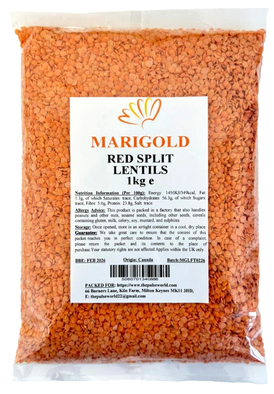 Marigold  Red Split Lentils 1kg   Masoor Dal  High Protein Vegetarian Rich Taste