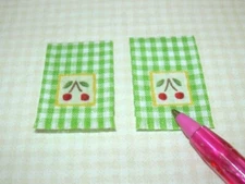 Miniature Kitchen Towels, Lime Green Gingham w/Cherries: DOLLHOUSE 1:12