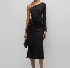  429 ALEXIS Women's Black Stretch One-Shoulder Cutout Royale Midi Dress Size S