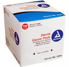 Dynarex Sterile Gauze Pad  4'' x 4'', 12-Ply, Box of 100 #3354
