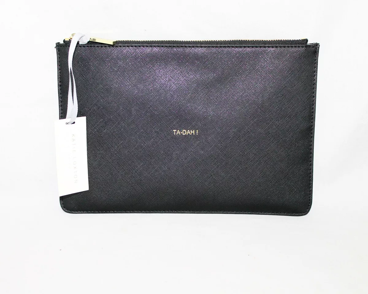 KATIE LOXTON LONDON KLB006 Ta Dah Black Leather Zip Pouch Bag NEW