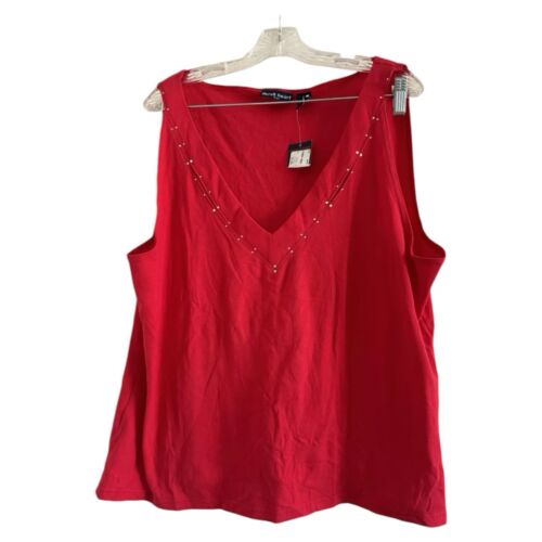 DEREK HEART (NWT) Women's Red Casual Pullover Beaded Tank Blouse-PLUS Size 3X
