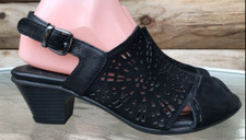 Earth - Leather Perforated Sling-back Sandals - Valor - Black