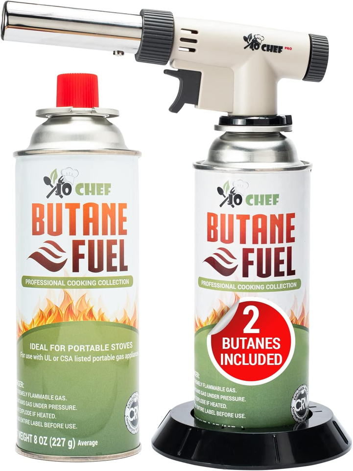 2 Canisters Butane Torch Lighter Refillable Adjustable Flame Culinary