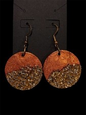 Handmade Resin Dangle Earrings Copper Gold Glitter Round Lightweight Boho Gift