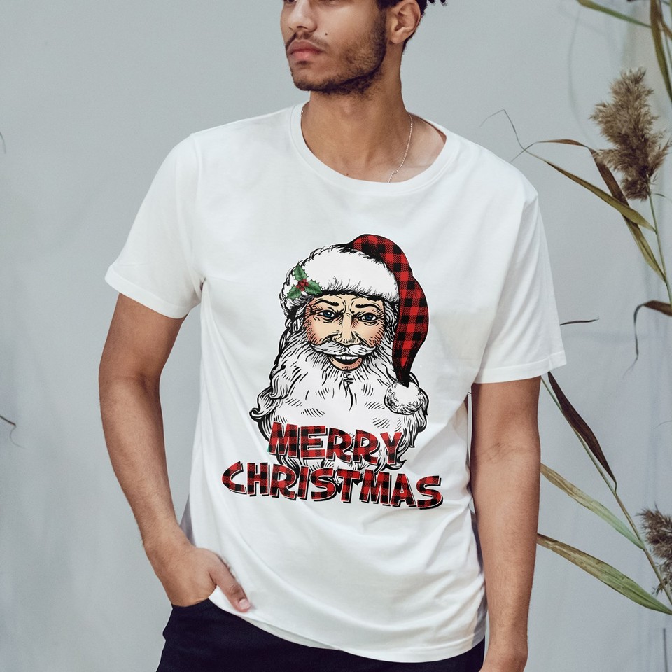 Select Ui Recommend Merry Christmas Santa T-Shirt Retro Buffalo Plaid Festive Funny Xmas ...