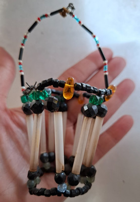 Heavy Basket, Thick Beads and Wands Vintage Gablonzer Christmas Ornaments #162