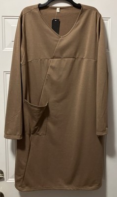 Women s Anself Brown Loose Tunic Dress Size 4XL Long Sleeve Pullover NWT