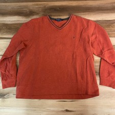 Vintage Polo Ralph Lauren Sweater Mens XL V Neck Pullover Sweater Orange Cotton