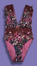 Free People BETH RICHARDS Sophia One Piece Swimsuit $280 SMALL Black Garden