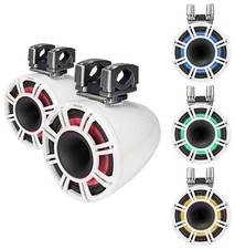 2 Kicker KMTC11 HLCD 11" 600w White Wakeboard Tower Speakers w/Horns 44KMTC114W