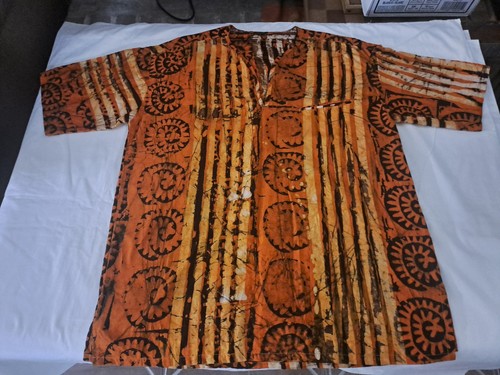 Handmade Men's Short Sleeve Cotton African Orange and Black Pullover Shirt