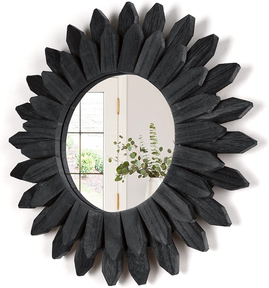 Black Wall Decor Wall Mirror 12 Inch Boho Wall Decor Wood Decorative