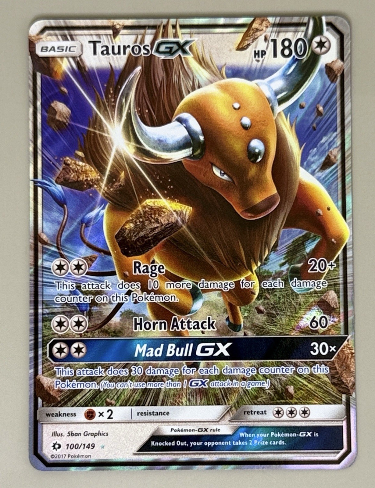 Tauros GX 100/149 Sun & Moon Base Pokemon Card TCG NM