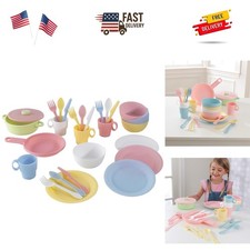 27-Piece Pastel Cookware Set, Plastic Dishes and Utensils for Play Kitchens, ...