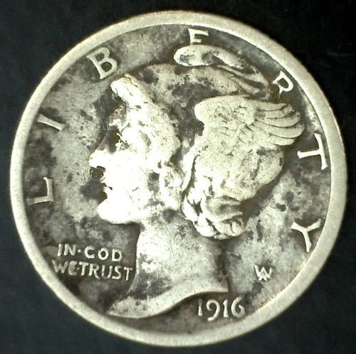 1916 Mercury Silver Dime XF 10c US Type Coin Circulated Extra Fine Dark Surface