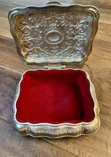 Vintage Elegant Silver Plate Jewelry Trinket Box w/ Red Velvet Lining Victorian 